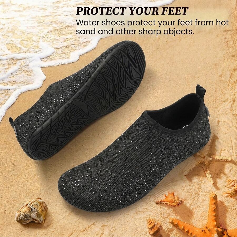 Water Shoes Barefoot Travel House Slippers For Indoor And Outdoor Aqua Socks For Beach Swim Surf Yoga Dancing Camping Must Haves,Cruise Essentials - 鑽石黑 - 查看 1