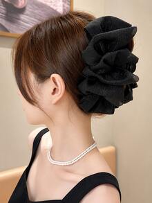 topshiny Elegant Starry Sky Rhinestone Chiffon Hair Clip, Multi-Layer Ruffled Glitter Hair Clip For Women - Bubble Black - View 13