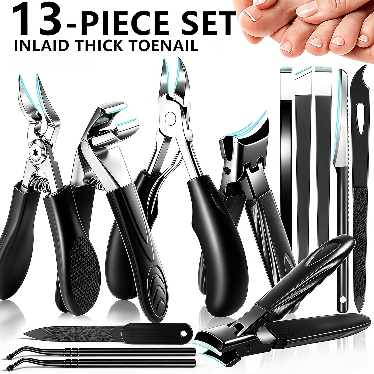 Heavy Duty Toenail Clipper Set, Suitable For Thick Nails And Ingrown Nails, Includes Nail Clippers, Nail File, Dead Skin Remover And Foot Care Tools, Designed For Men And Elderly Foot Care - Multicolor - View 1