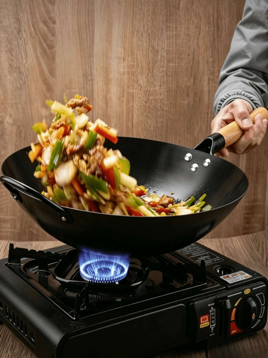 1pc High-Purity Refined Iron Wok With Solid Wood Heat-Resistant Handle, Household Iron Pan For High-Heat Stir-Frying, Compatible With Gas Stoves, Multiple Sizes Available. - View 1