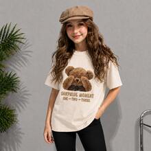 Girls' T-Shirt With Teddy Bear Design, Delicate, Fashionable, In Premium Cotton Knit - 米色 - 查看 2