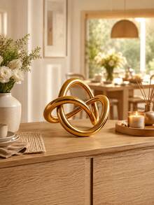 Gold Knot Statue Decor, Modern Geometric Sculpture, Abstract Round Figurine, Luxury Home Decor Accent, Coffee Table Decor, Bookshelf Decor, Shelf Styling, Living Room Decoration, Office Desk Ornament, Contemporary Art Sculpture, Housewarming Gift - 1PC - View 7
