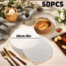 50片圓形蛋糕模具脫模襯紙，吸油烹飪紙，不沾矽膠烘焙墊紙，適用於居家與BBQ氣炸鍋廚房，氣炸鍋襯紙，開學季 - 白色 - 查看 13