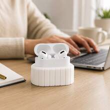 Support d'écouteurs sans fil, base de rangement d'écouteurs Bluetooth à rayures de colonne romaine, support fixe antidérapant minimaliste moderne, accessoire numérique blanc très attrayant pour bureau de bureau et coiffeuse - Voir 1