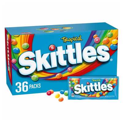Skittles Tropical Bite Size Candy, Assorted Tropical Fruit Flavored Chewy Candy, 2.17 Oz Bags, 36 Count