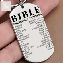 Bible Emergency Verses Stainless Steel Dog Tag Keychain, Non-Custom Engraved Scripture Car Key Bag Charm, Inspirational Religious Gift For Christian Men Women, Ideal For Baptism, Church Event, Birthday, Easter & Christmas Faith Keepsake Accessory - A - View 2