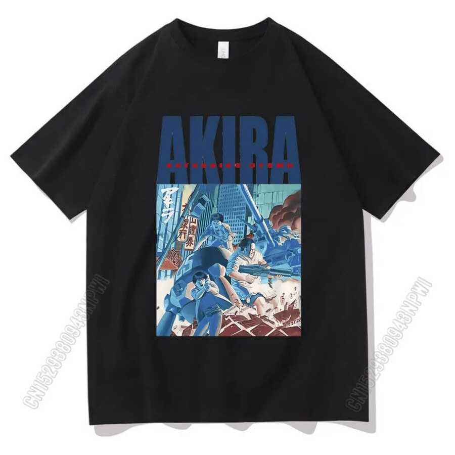 Classic Natural T-Shirt From Akira 1988 V7 Manga K.Otomo Tokyo 100% Cotton Men's Casual Brand European Size - 黑色 - 查看 1