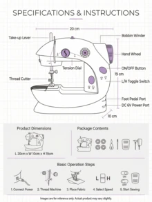 Beginner Multifunctional Mini Sewing Machine, Desktop Overlock & Thick Fabric Sewing, Automatic Thread Winding, Double Thread Sewing, Lightweight And Easy To Use, Suitable For Clothes, Pet Clothing & Handmade Crafts - Mauve Purple - View 4