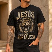 Playera Negra Religiosa Para Hombre Jesús Mi Fortaleza, Camiseta Manga Corta Cuello Redondo 100% Algodón, Estilo Urbano Casual - Negro - Ver 2