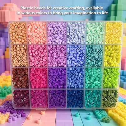 12000顆/盒 5mm 高品質 Perler 熔珠 多彩多巴胺配色（24色）小孔熔珠，彩色珠子套組，適合手工藝與裝飾，高品質像素拼圖珠，手工禮品