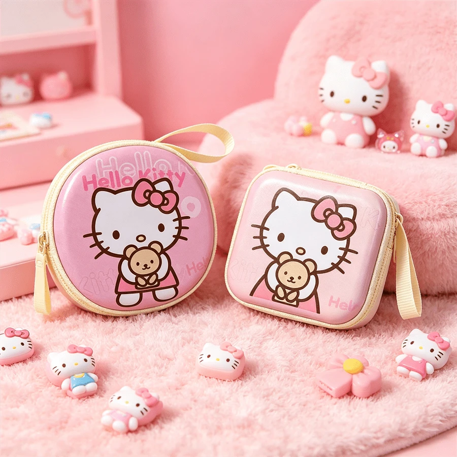 Sanrio 1個裝 Hello Kitty 迷你圓形拉鍊零錢包,粉色與白色可愛卡通圖案手提包,適合收納硬幣、鑰匙、耳機,女性與女孩用便攜小錢包,附手柄緊湊收納袋,拉鍊開合設計,適合情人節、婚禮、生日禮物、旅行配件、畢業季、開學季 - 彩色 - 查看 1