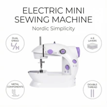 Beginner Multifunctional Mini Sewing Machine, Desktop Overlock & Thick Fabric Sewing, Automatic Thread Winding, Double Thread Sewing, Lightweight And Easy To Use, Suitable For Clothes, Pet Clothing & Handmade Crafts - Mauve Purple - View 2