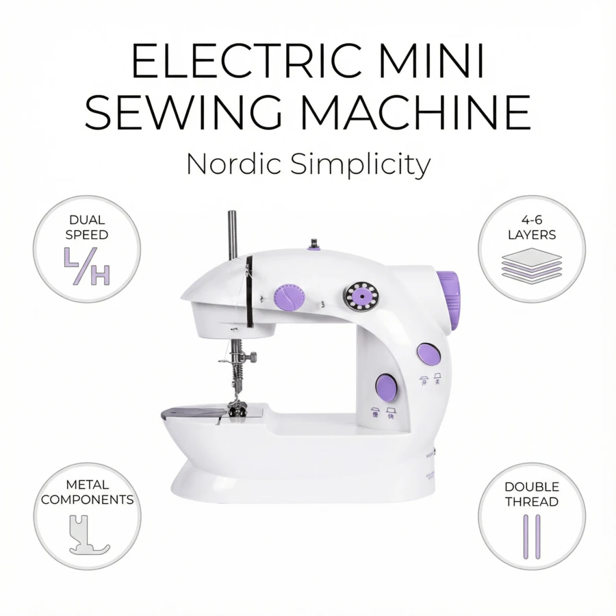 Beginner Multifunctional Mini Sewing Machine, Desktop Overlock & Thick Fabric Sewing, Automatic Thread Winding, Double Thread Sewing, Lightweight And Easy To Use, Suitable For Clothes, Pet Clothing & Handmade Crafts