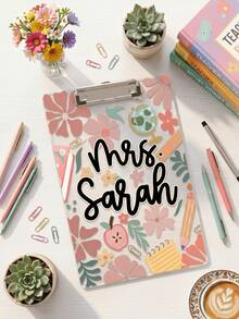 1Pc Personalized Teacher Acrylic Clipboard With Custom Name, Floral/Doodle Style, Thickened Durable Board, Back To School & Teacher Appreciation Gift, Ideal For Classroom Organization, Perfect For Teachers, Mr, Mrs, Miss, Educators - Multicolor - View 11