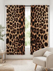 2pcs Leopard Print Decorative Curtains, No-Drill Rod Pocket Design, Easy Installation And Removable, Polyester Material, Vintage Animal Fur Pattern Bedroom Living Room Curtains, Perfect For Living Room, Bedroom, Cafe, Kitchen, Home Decor. - Multicolor - View 8