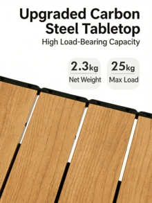 CAMEL CROWN Foldable Desktop, Outdoor Camping Storage Board, Can Be Used As Camping Car Tabletop, High Load-Bearing Carbon Steel Camping Table Board - Wood Grain Color - View 3