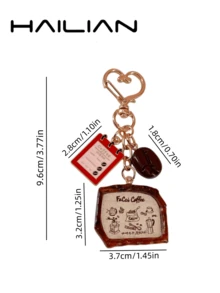 HAILIAN 1pc Coffee-Themed Bag Charm Keychain Featuring Coffee Bean & Coffee Menu Charms, Cute Heart Clasp, Ideal Gift For Back To School Season - Coffee Brown - View 6