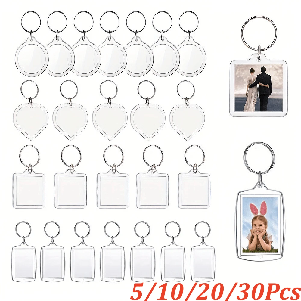 5/10/20/30Pcs Party Gift Creative Transparent Heart & Square Photo Frame Keychain Shell Acrylic Material Keychain Pendant Suitable For DIY Craft Enthusiasts, Placing Photos Of Loved Ones And Children, Phone And Car Key Pendant Decoration, Sister Gift, Christmas Gift - Multicolor - View 1