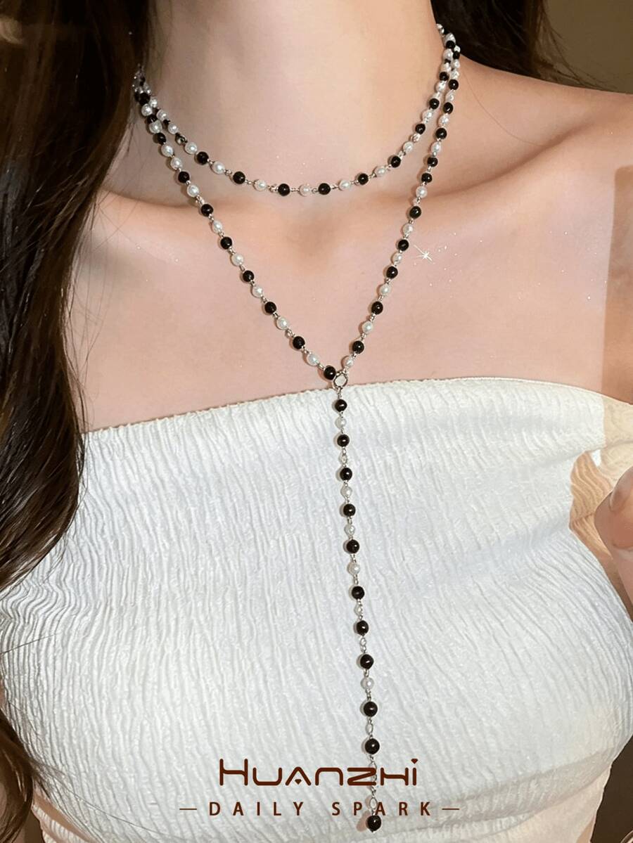 1 Two-Piece Set Of Double-Layer Y-Shaped Necklaces With Colorful Natural Stones In A Bohemian Style, A Versatile Accessory For Everyday Wear And Beach Vacations, With Color Combinations - Multicolor 2 - View 1