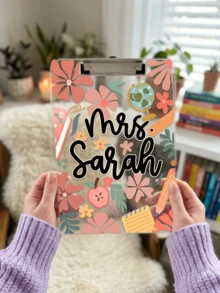1Pc Personalized Teacher Acrylic Clipboard With Custom Name, Floral/Doodle Style, Thickened Durable Board, Back To School & Teacher Appreciation Gift, Ideal For Classroom Organization, Perfect For Teachers, Mr, Mrs, Miss, Educators - Multicolor - View 13