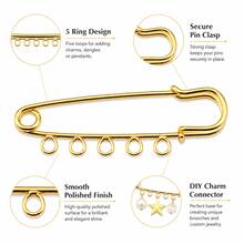 5/10/20/30/40/50/100 Pcs Gold Safety Pin Brooches With 5 Hanging Loops, 50mm DIY Charm Connector Pins For Jewelry Making, Crafts, Scarves And Sweaters - Gold - View 3