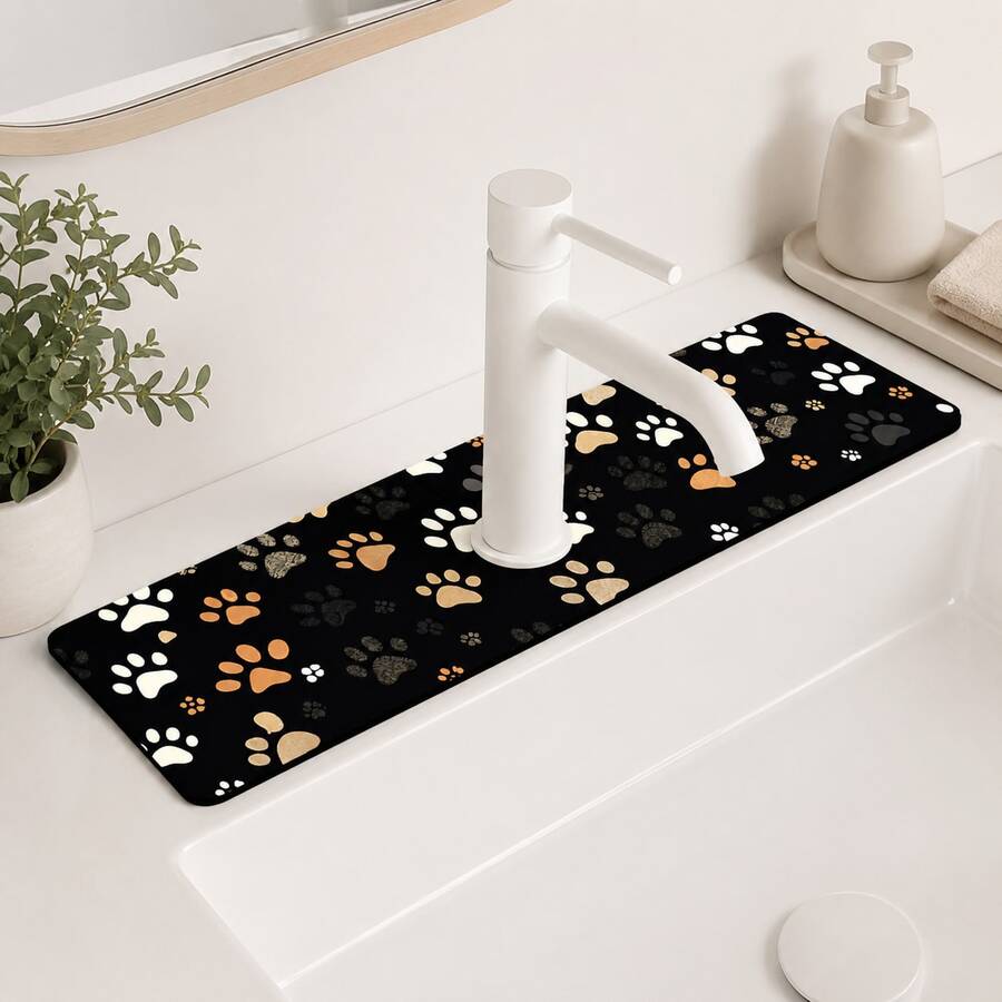 1 pieza Protector de salpicaduras de grifo de goma con patrón de huella de pata, estilo granja, decoración del hogar para cocina y baño, protector de salpicaduras de grifo, guardabarros, almohadilla de grifo antideslizante y a prueba de humedad, accesorio para encimera de cocina. Protege tu encimera de cocina. - Multicolor - Ver 1