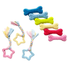 Puppy Keep 耐咬狗玩具套組，馬卡龍色 TPR 橡膠磨牙玩具，緩解無聊，互動幼犬遊戲，骨頭、球、星星、甜甜圈造型寵物用品 - 彩色 - 查看 7