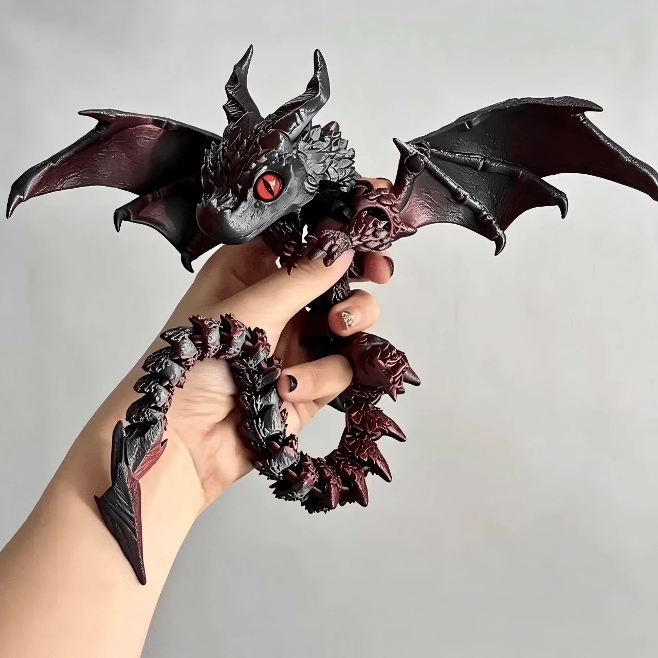 1PC 23cm/9.06in Dragon Joint Sculpture Model (Random Eye Color), Creative Double Horn Dragon Decor, Gothic Home Decoration