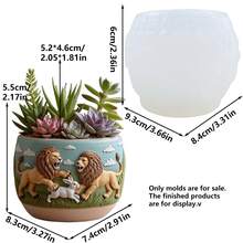 SUPWANPENG 2 Male Lions Fighting/Lion Hunting Rabbit/King Of The Savanna/Savanna Overlord Lion Shaped Flower Pot Pen Holder Pen Stand Candle Cup Makeup Brush Holder Silicone Mold, Suitable For DIY Resin Plaster Clay Concrete Cement Crafts Silicone Mold, Easy Demolding, Perfect For Various Holiday Gifts And Home Decor - A - View 9