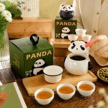 1 Set Portable Panda Tea Set, Outdoor Ceramic Teapot With Strainer And 3 Tea Cups, Suitable For Travel, Camping, Picnic, Cute Gift For Tea Lovers - Multicolor - View 6