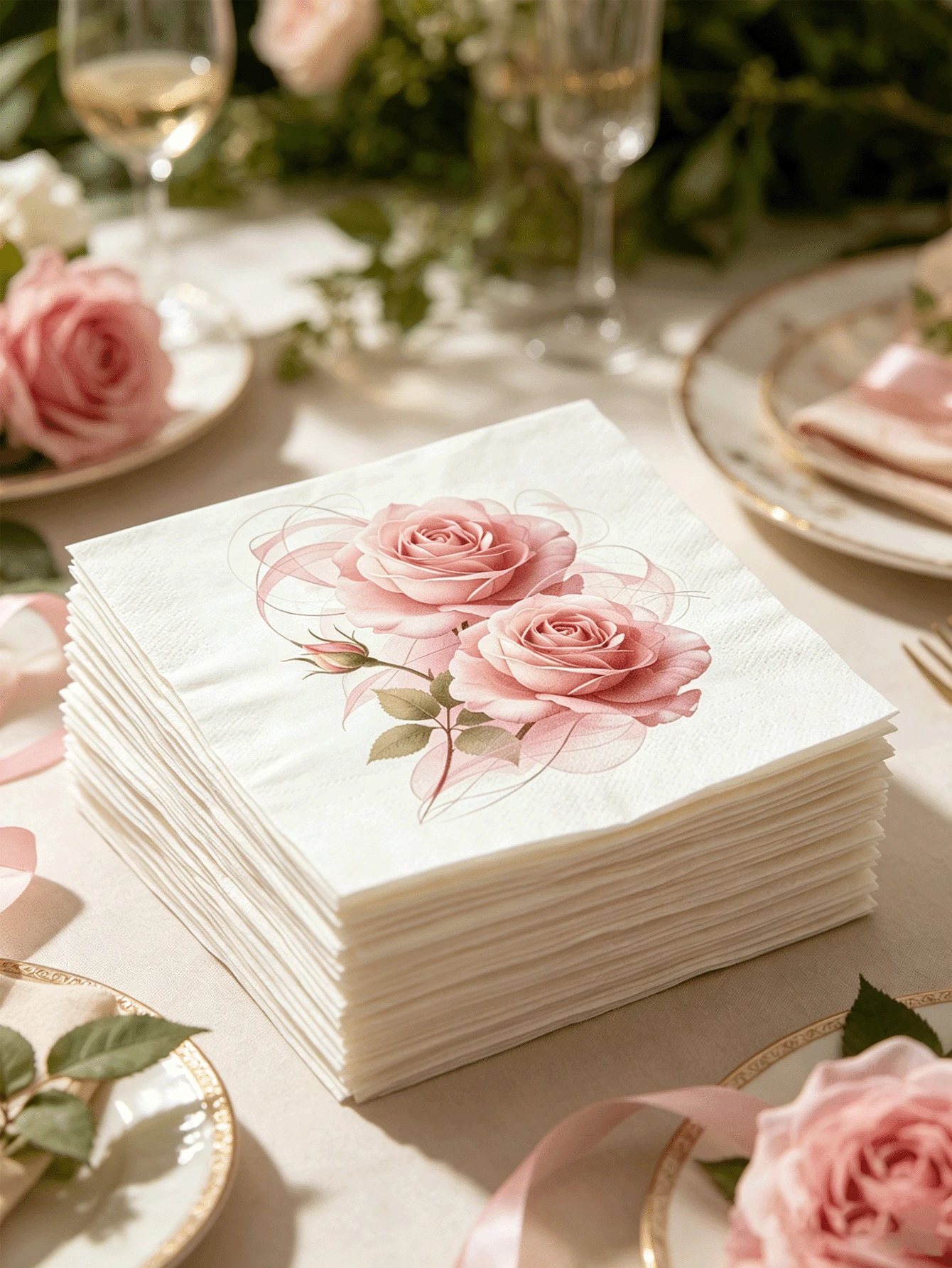 40/20/1pc 3-Ply Thickened Paper Napkins, Highly Absorbent Rose Pattern Disposable Cocktail Coasters, Suitable For Engagement Party, Mother's Day Brunch, Baby Shower, Tea Party, Holiday Dinner, Social Events - Multiple Styles - View 1