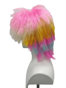 Silver Glitter Pink White Gradient Explosion Short Wig Cap, Exaggerated High Crown Voluminous Design, Retro Ball Music Festival Carnival Funny Selfie Eye-Catching Costume Accessory - View 5