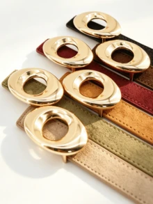 Women's Suede Belt, Multi-Color Gold Oval Metal Buckle, Versatile Decorative Belt, Suitable For Jeans And Dresses, Vintage Bordeaux Burgundy And Dark Brown - A - View 2