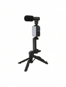 Kit Youtuber Vlog Live Tripé Suporte Celular Led Microfone - Preto - Visão 4