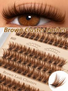 [Lowest Price In 30 Days]160pcs 60D-Curl Fluffy Brown Colored Lightweight Cluster False Eyelashes, Thick & Voluminous Individual Lashes, Natural Brown Makeup, Soft & Comfortable, Suitable Eyelash Extension At Home, Eyelash C - D 4 - 查看 3