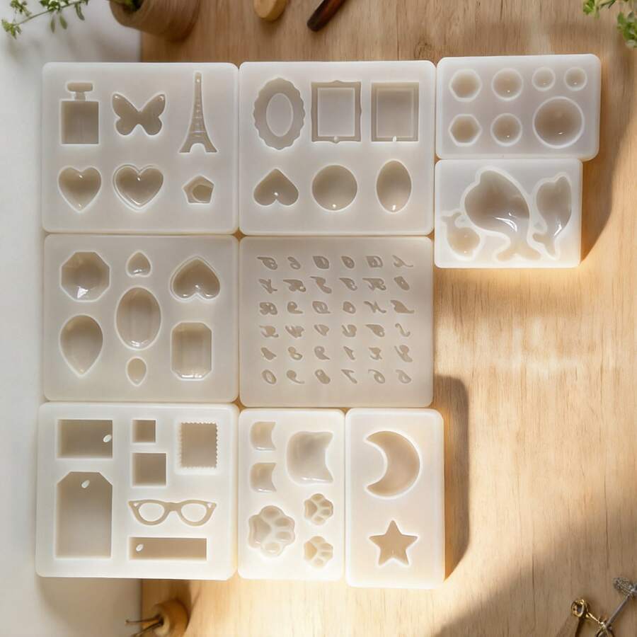 1pc DIY Silicone Mold, Suitable For Resin Crafts - Cat Paw And Bear Paw Prints, Heart And Star, Gemstone, Perfect For Making DIY Jewelry - White - View 1