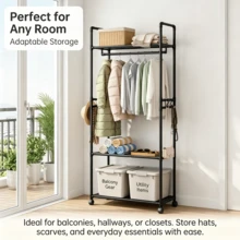 Multi-Layer Rolling Garment Rack With Storage Shelves - BLACK - View 4