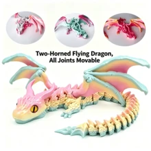 1PC 23cm/9.06in Dragon Joint Sculpture Model (Random Eye Color), Creative Double Horn Dragon Decor, Gothic Home Decoration - Multicolor - View 5