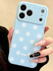 可愛極簡粉色波點糖果色手機殼，適用於 iPhone 17 Pro Max 17 Pro 17 16 Pro Max 16 Pro 16 15 Pro Max 15 Pro 15 14 Pro Max 14 Pro 14，亮面果凍色防震後蓋 - 淺藍色 - 查看 2