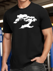 árbol bonsái símbolo de equilibrio y fuerza interior camiseta de hombre moderna para gimnasio y uso diario cómoda y elegante - Negro - Ver 1