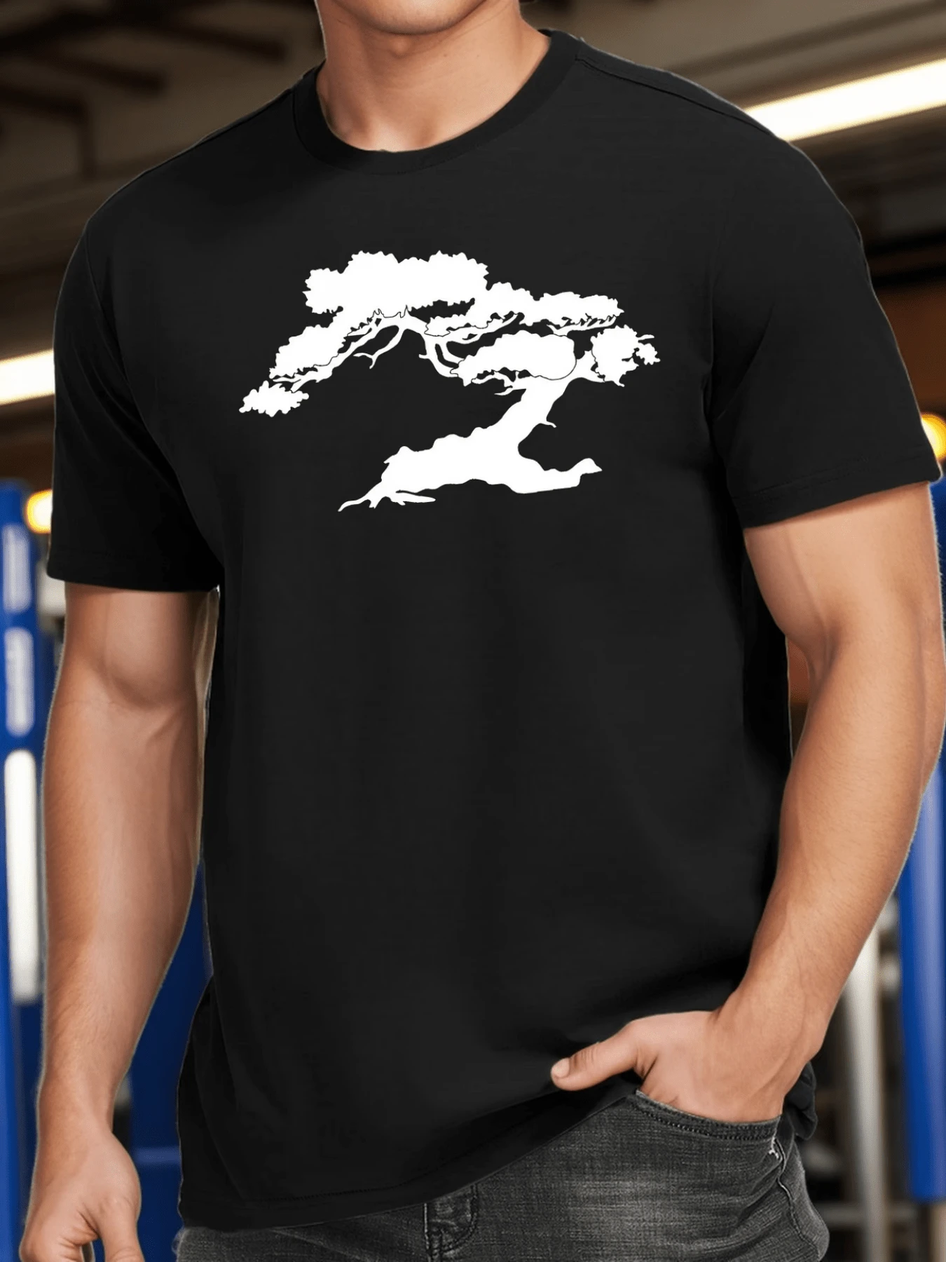 árbol bonsái símbolo de equilibrio y fuerza interior camiseta de hombre moderna para gimnasio y uso diario cómoda y elegante - Negro - Ver 1