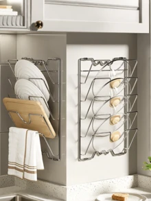 Cabinet Door Or Storage Wall Pot Lid Organizer - Pot And Lid Storage Rack - Glass And Metal Pot Lid Organizer, Kitchen Cabinet Storage Solution - Multicolor - View 7