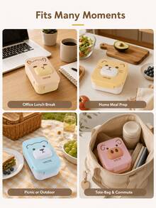 Cartoon Animal Compartment Lunch Box, PP Plastic, Lightweight And Airtight, Portable Size, Microwave , Ideal For Students Commuting, Picnics, Spring Outings, And Holiday Meal Preparation.University Essentials - Multicolor - View 8