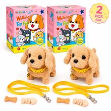 2PCS Cute Walking Toy Dogs With Leashes, Interactive Barking & Tail Wagging Plush Puppies, Soft Electronic Pet Toy Gift For Kids - Brown - View 11