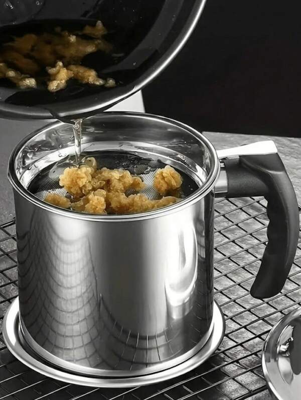 1 Set Stainless Steel Kitchen Oil Container - 1400ml Oil Storage Jar With Filter Lid And Easy-Pour Handle, Ideal For Storing Cooking Oil And Grease, Practical Kitchen Storage Accessory