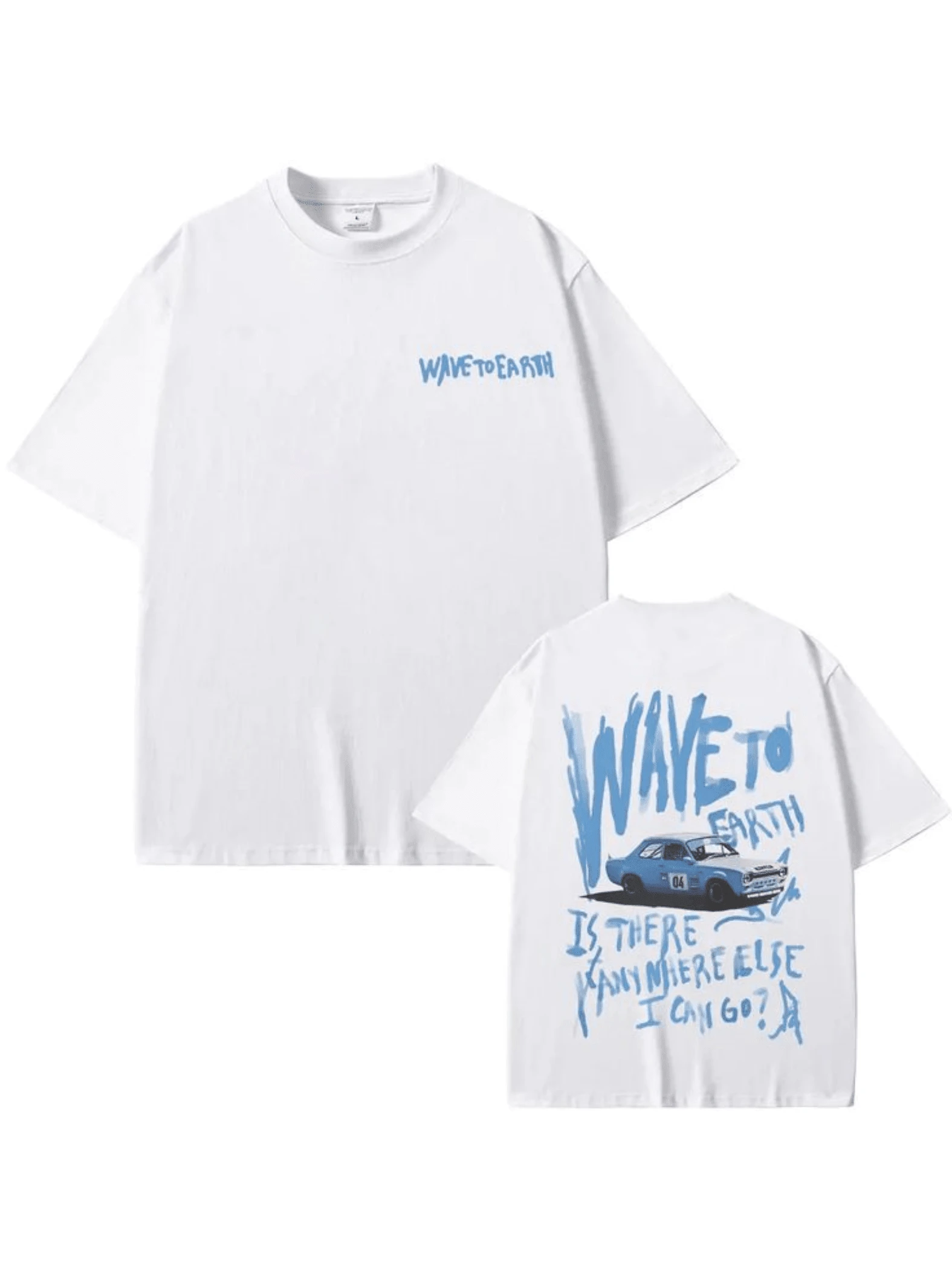 Classic Blue Car With Artistic Lettering Evoking Exploring New Paths And Freedom Of Spirit. Men's T-Shirt With A Modern And Comfortable Double Print. - 黑色 - 查看 1