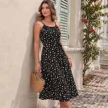 Women's Long Strap Dress | Crepe With Elastec L Flower I Off The Shoulder. - 黑色 - 查看 4