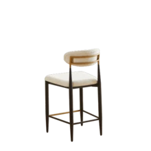 Set Of 2 French Country Style Bar Stools, Upholstered, With Ergonomic Curved Backrest, Contrasting Black And Coffee Frame And Cream Fabric Cushion, For Island/Open Bar. - Beige - View 6