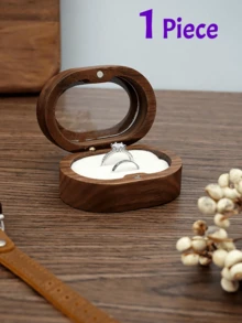 Black Walnut Wood Jewelry Box For Rings, Necklaces, Earrings Storage, Vintage Engagement Ring Case - Brown - View 14
