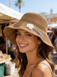 1 buah Topi Jerami Bunga Daisy Putih, Tahan Angin, Perlindungan Matahari, Perlindungan UV, Desain 3D, Dapat Dilipat, Modis, Serbaguna, Elegan, Lembut & Nyaman, Bernapas, Multifungsi, Menawan, Melangsingkan Wajah, Cocok Untuk Pantai, Jalan-jalan, Mendaki, Bersepeda, Bepergian, Perjalanan Harian, Aktivitas Luar Ruangan, Jalanan, Kencan, Trekking dan Berbagai Acara - A - View 6